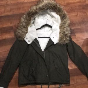 Olive green jacket with fur